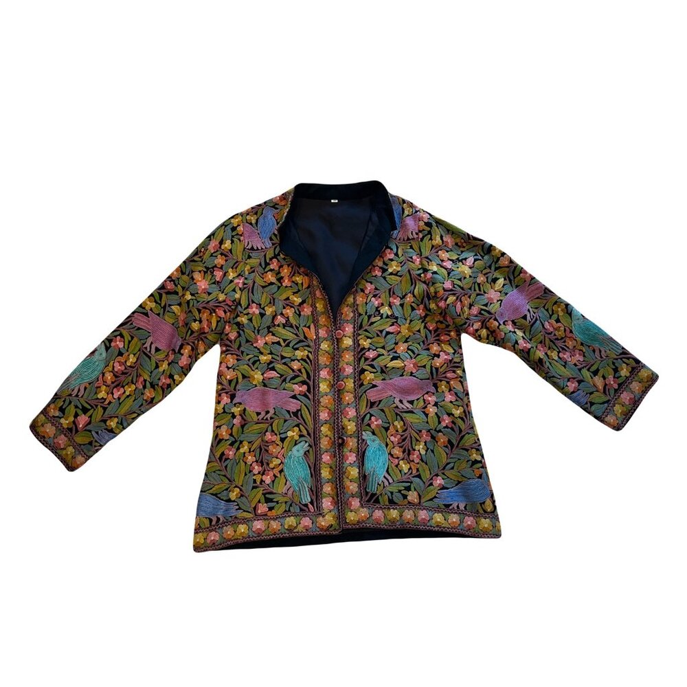 Hand-Embroidered Floral & Bird Jacket
